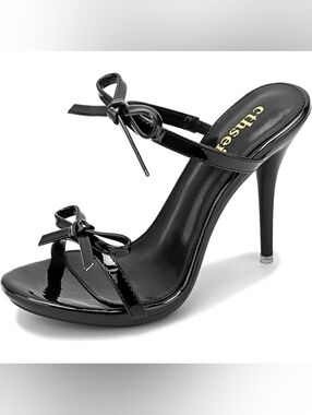 Patent Black Bow High Heel Slide by